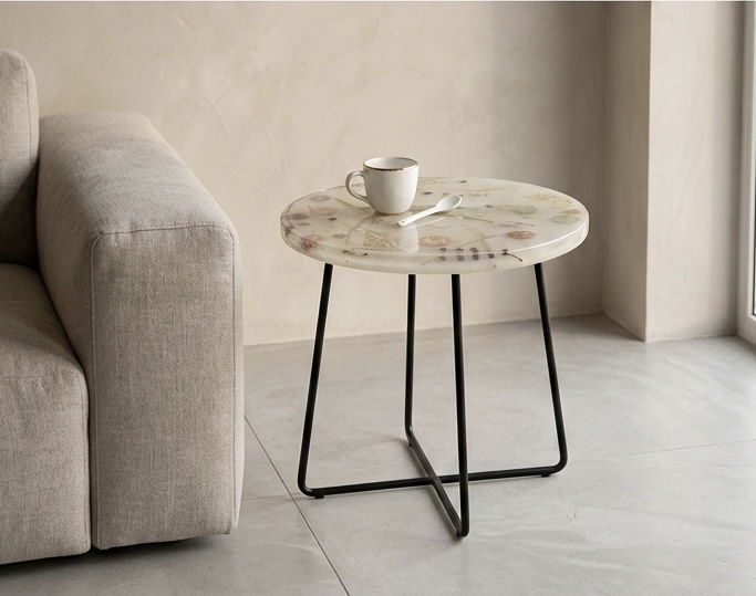 Dizajnový epoxidový konferenčný stolík so sušenými kvetmi – Lúka v živici