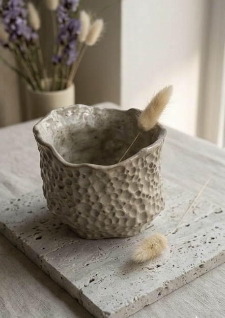 Ručne modelovaná keramická miska „Lava Stone“ – Organický dizajn v štýle Wabi-Sabi