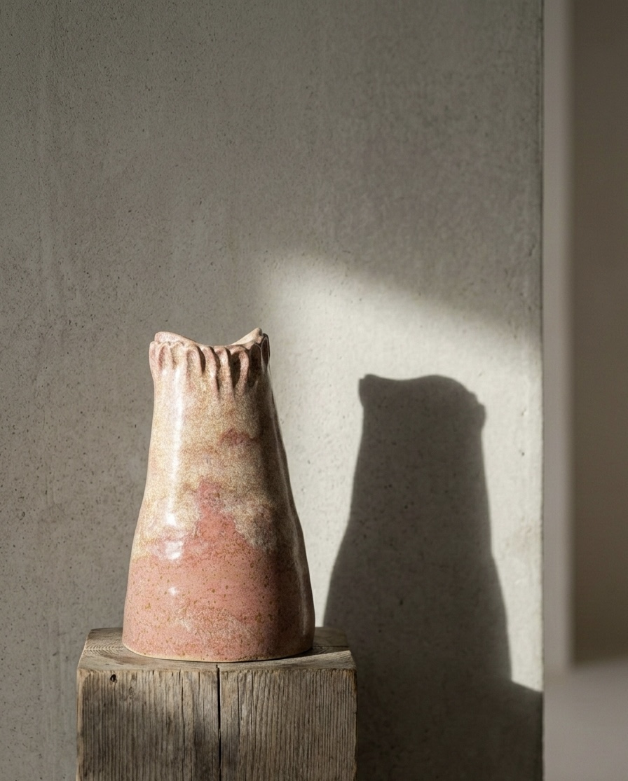 Ručne modelovaná keramická váza "Terra" v organickom štýle – Terakotová a béžová