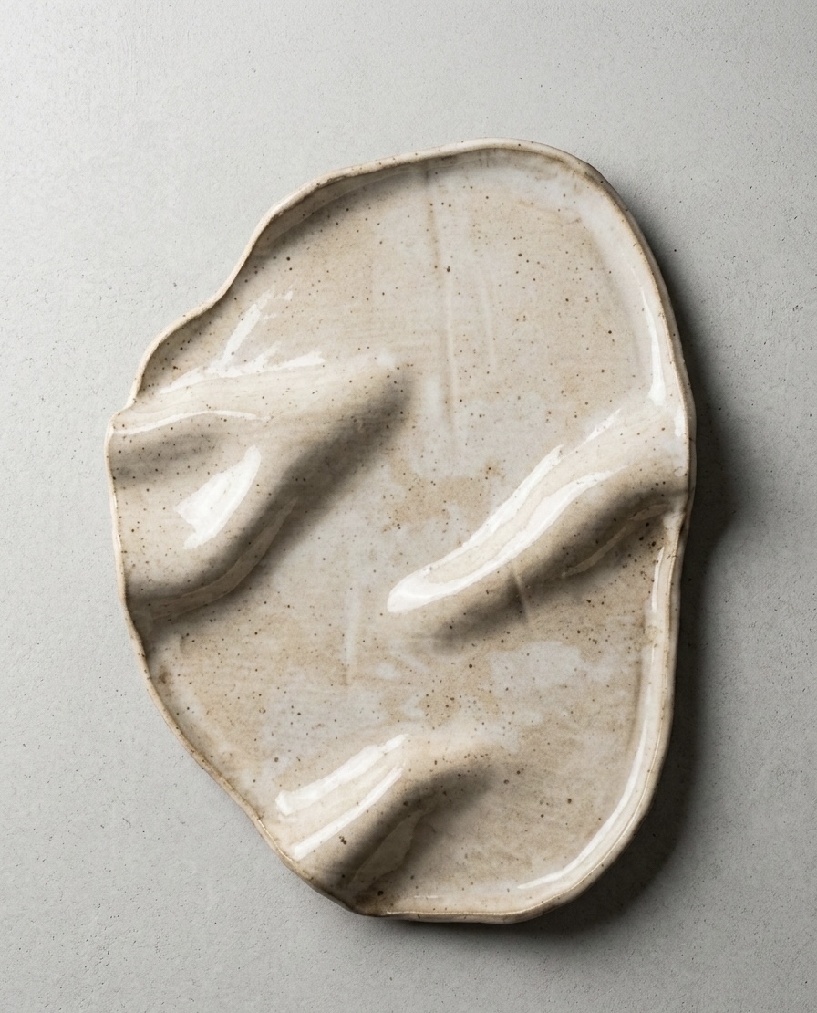 Ručne robený keramický podnos "Organica" – Béžový s kropenatým efektom